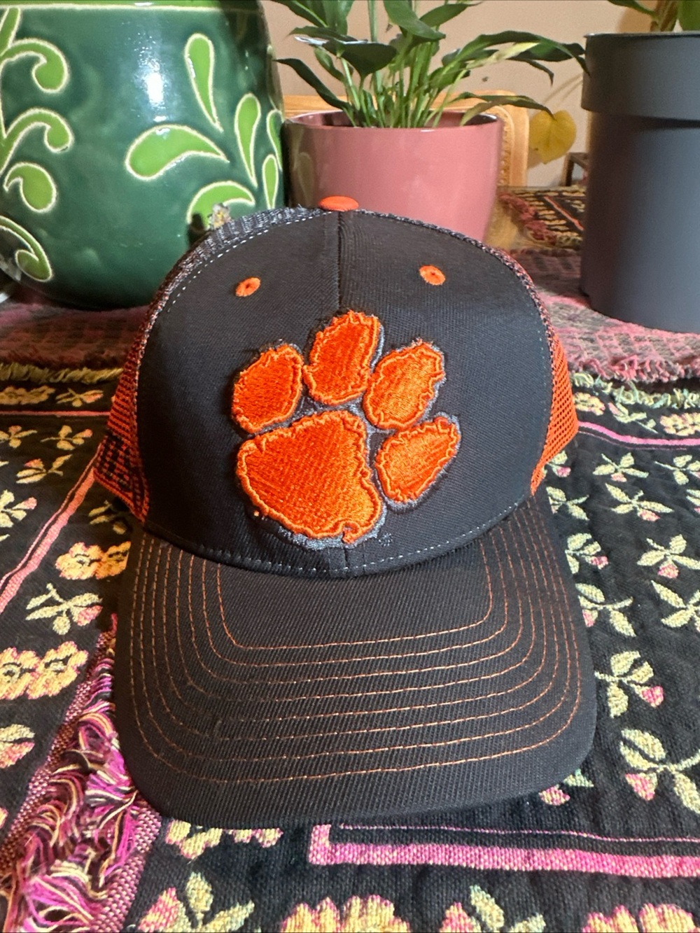 Clemson University Tigers Trucker Hat Snapback Orange Mesh Cap Paw Logo Zephyr - Picture 2 of 5